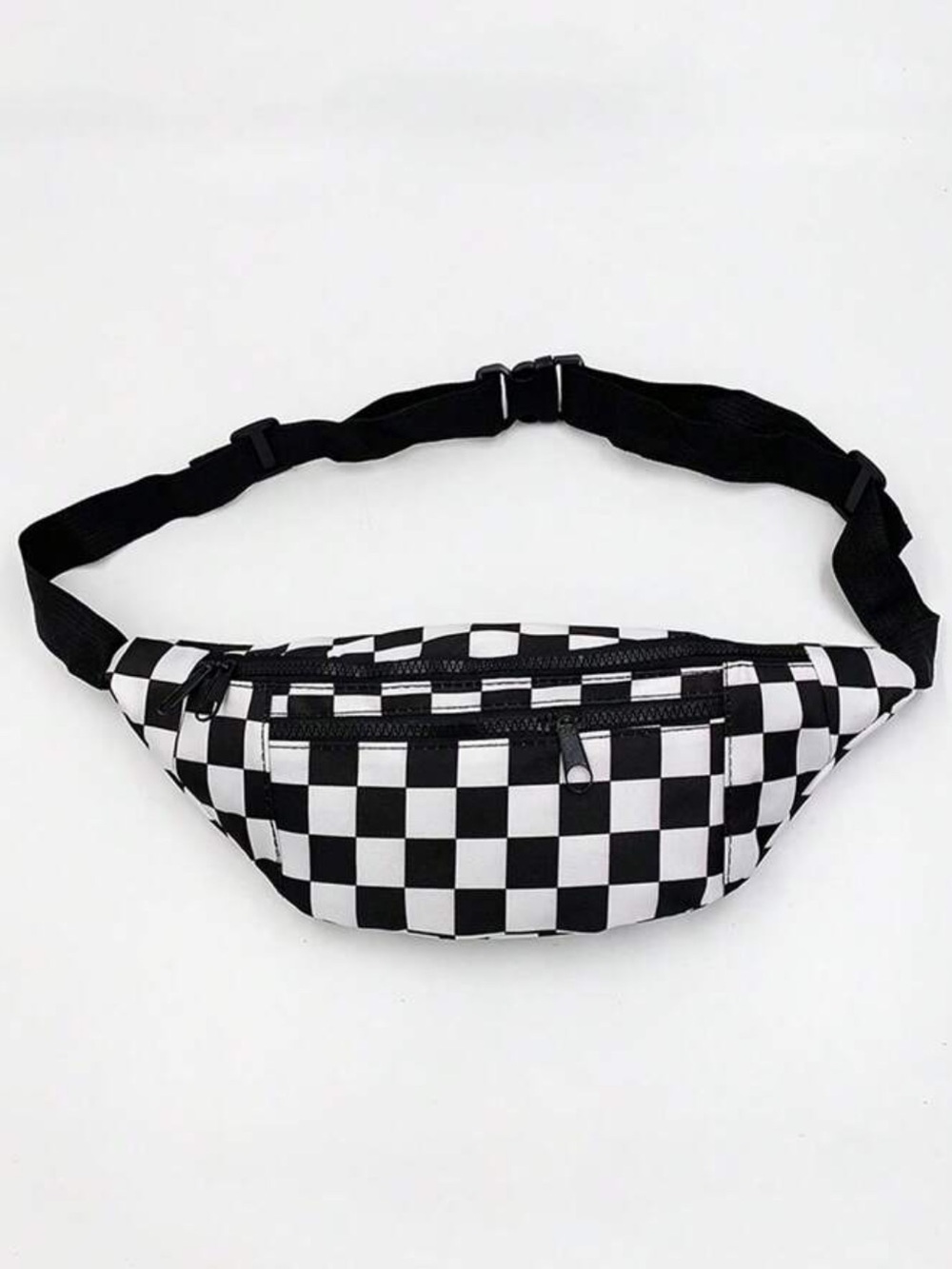 Black & White Checkerboard Waist Pack - Casual Fanny Pack